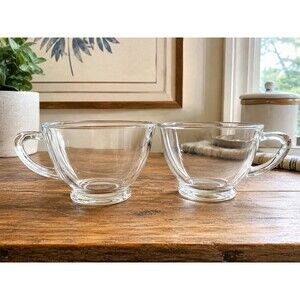 Vintage Clear Glass Tea Cups Set of 2 Heavy Pressed Glass Coffee Mugs